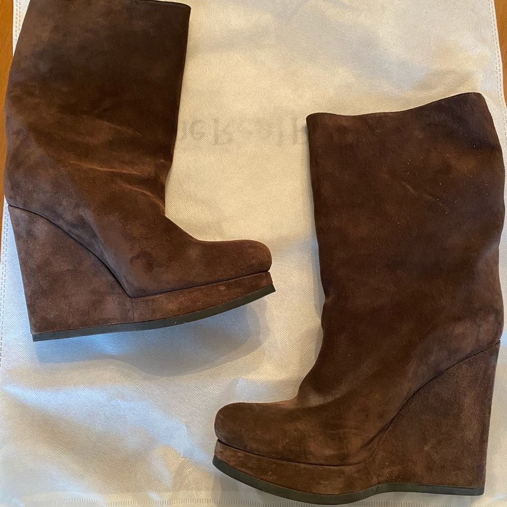 Jil Sander Brown Suede Wedge Booties